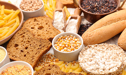 Image of bread, pasta, rice and corn